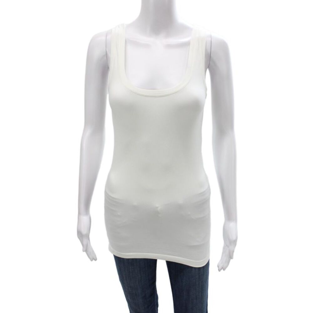 Bordeaux Womens Tank White Scoop Neck Solid Sleeveless Nylon Size One Size
